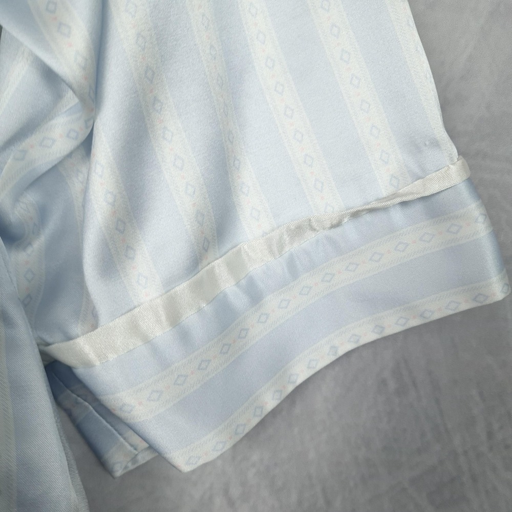Vintage Christian Dior Robe Womens Large Blue Satin Kimono Striped Logo Belted - Picture 7 of 16